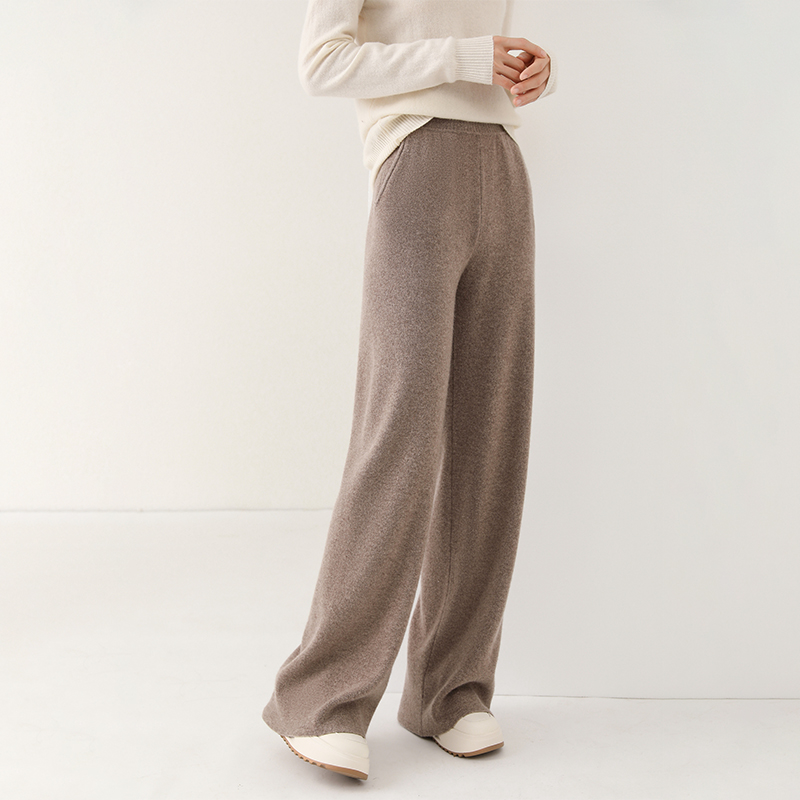 Women Pant 100% Merino Wool Knitting Wide Leg Pants Autumn Winter Solid Color Soft Warm Trousers for female YP01: XXXL / Khaki