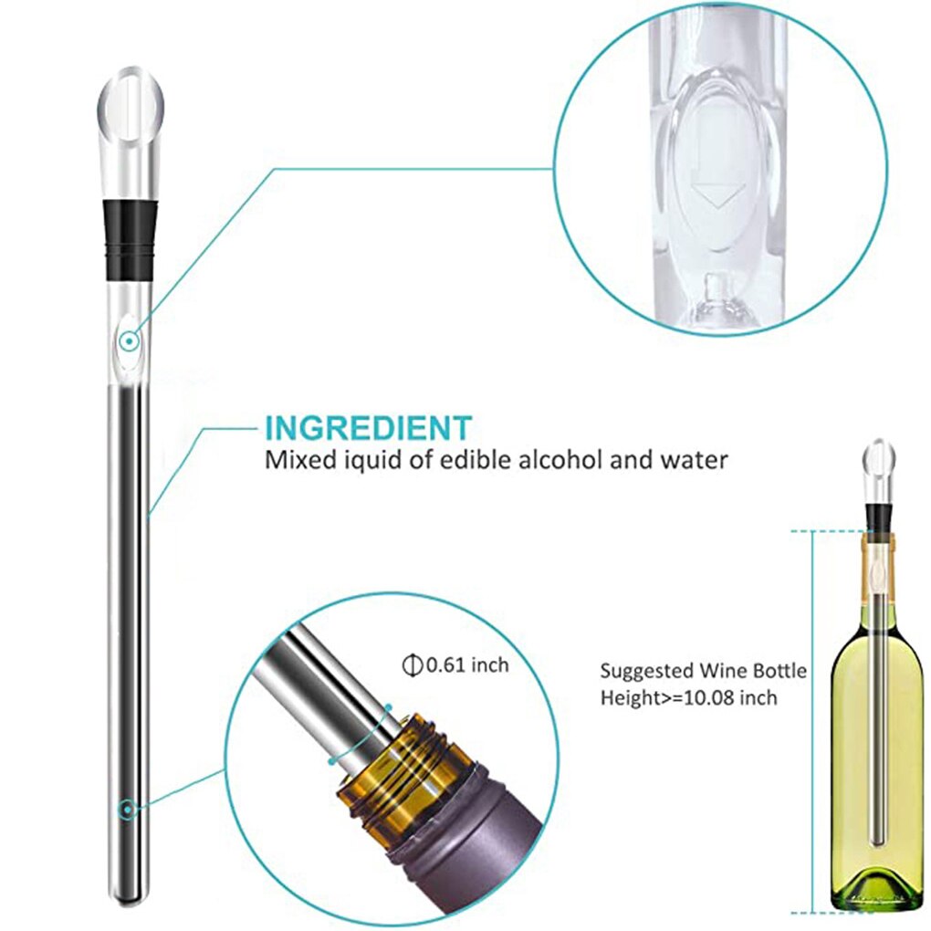 Stainless Steel Ice Wine Chiller Stick With Wine Pourer Wine Cooling Stick Cooler Beer Beverage Frozen Stick Ice Cool Bar Tool