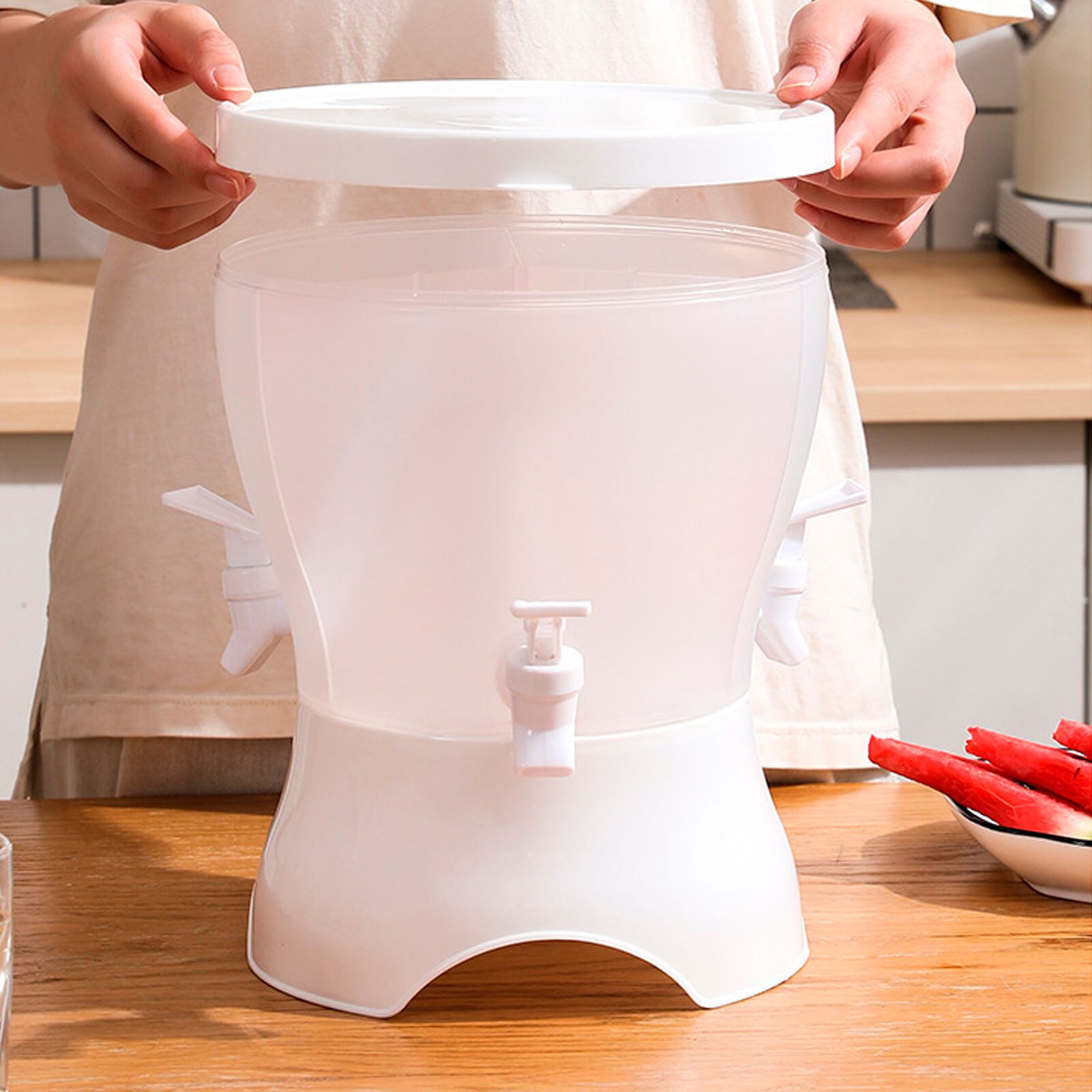 Cold Kettle With Tap For Fridge Large Capacity Rotating Beverage Dispenser With Three-Grid Milk Juice Water Dispensers For