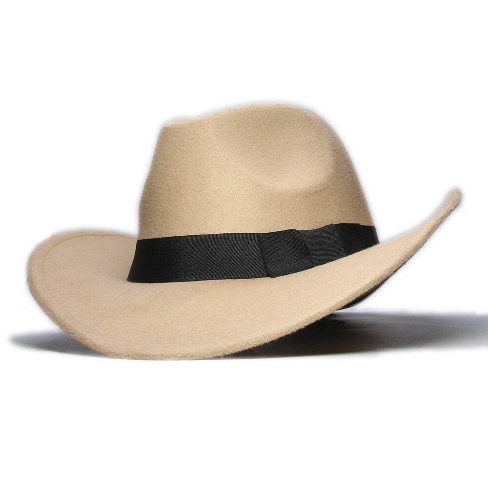 Retro Parent-child Women Men /Kid Wool Wide Brim Cowboy Western Hat Cowgirl Bowler Cap Black Bow Bowknot Ribbon Band (57//54cm): Camel / Adult Size 57cm