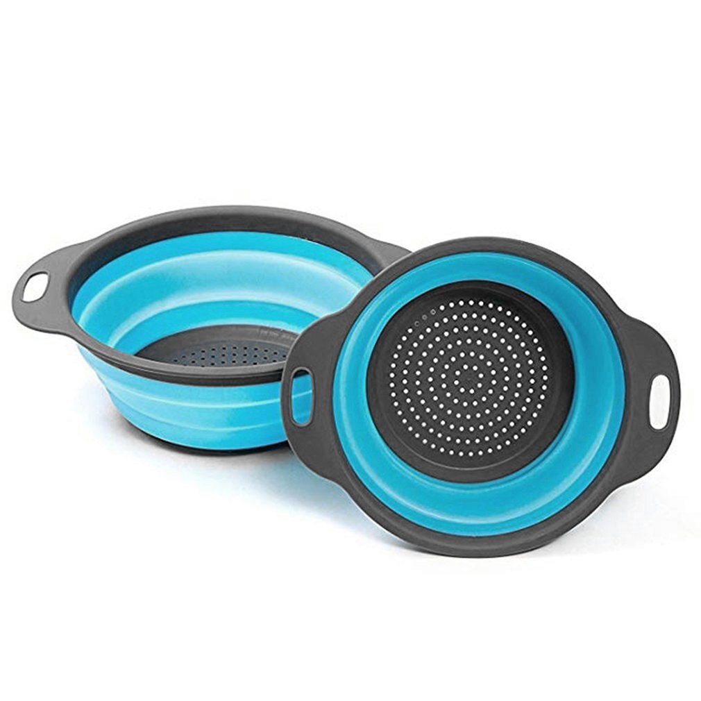 Square Foldable Drain Basket Plastic Fruit Basket Filter Basket Multi-function Washing Dish Telescopic Basket: Blue Round / Square 290 Round 245