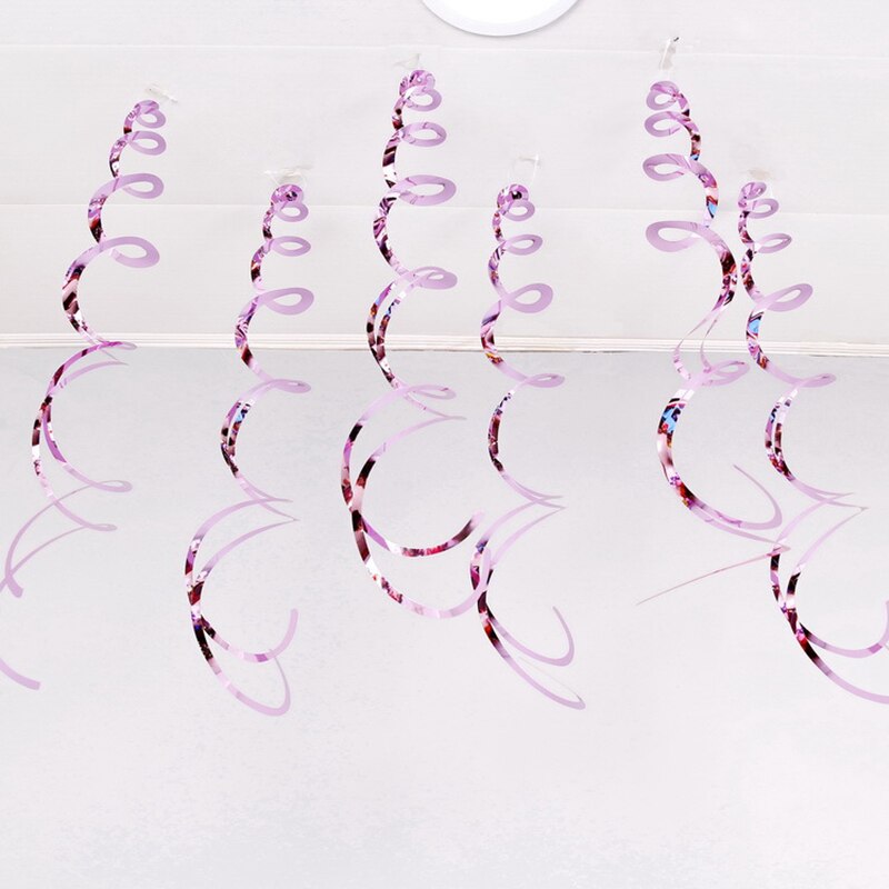 6Pcs Halloween Decoration Ribbon Metallic Ceiling Hanging Streamers Swirl Sparkling Spiral Ornament For Wedding Birthday Party: pink