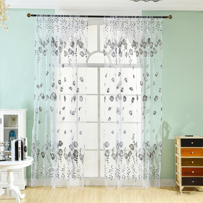 Cortinas de tul de tulipán para dormitorio de niños, visillo moderno de color púrpura para puerta, cocina y ventana, sombreado solar, 100x200cm: Gris claro