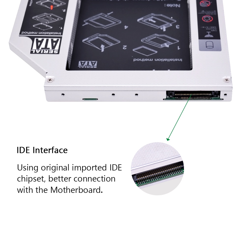 CHIPAL SATA de aluminio a PATA IDE 2ª HDD Caddy 12,7 MM 9,5 MM para SSD de 2,5 ", carcasa de disco duro HD, carcasa para portátil DVD-ROM CD-ROM