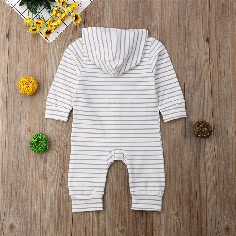 Pasgeboren Baby Jongen Meisje Gestreepte Romper Casual Peuter Zuigelingen Hooded Lange Mouwen Breasted Slanke Jumpsuit Kleding Kids Outfits