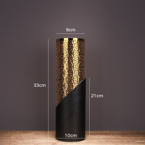 Lys luksus metal guld hul hul cylindrisk keramisk vase enkelt blomsterarrangement hotel model kunst dekoration ornamenter: -en