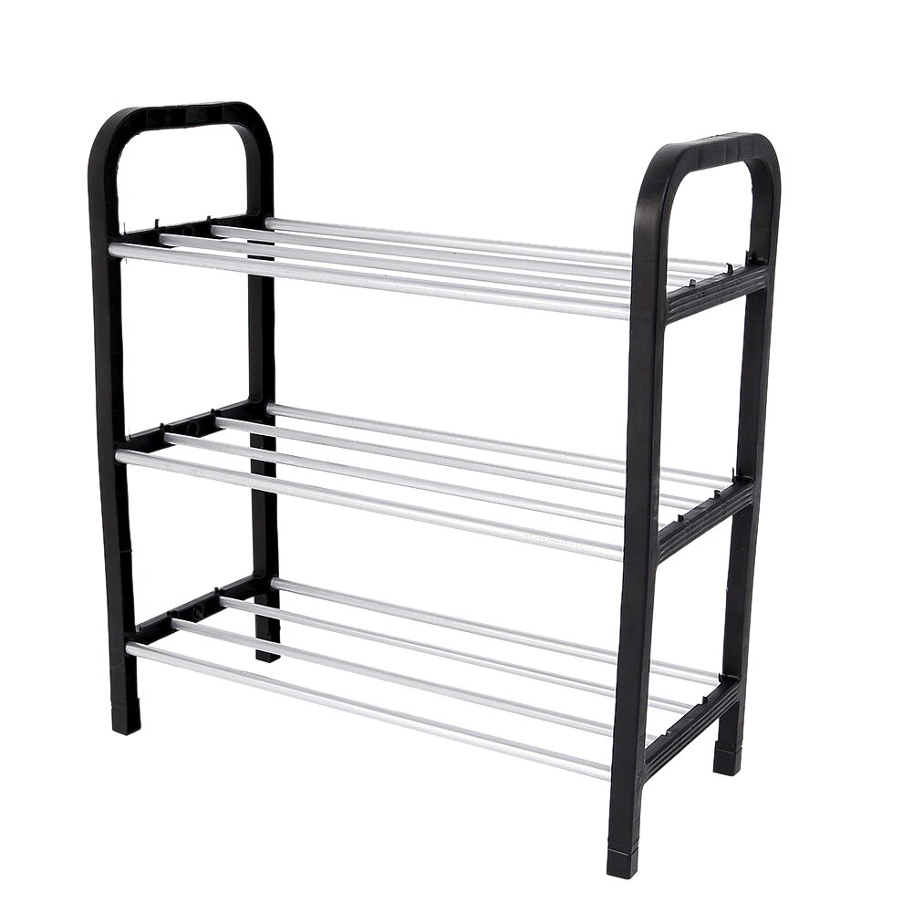 3 Tiers Schoenenrek Plastic Rvs Stand Plank Houder Unit Zwart Beugel Planken Schoen Living Slaapkamer Opslag