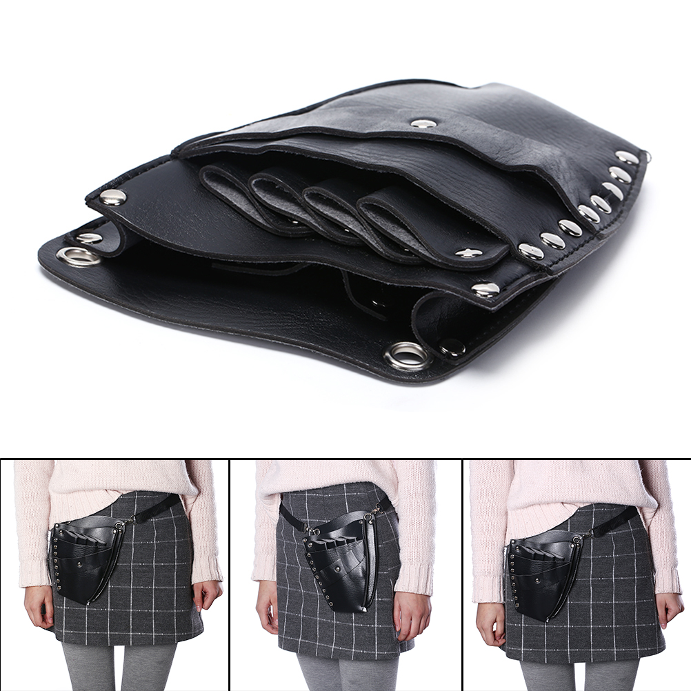 1PC Hairdressing Holster Pouch Holder Case PU Leather Barber Hair Scissor Bag Rivet Clips Bag with Waist Shoulder Belt Hair Tool