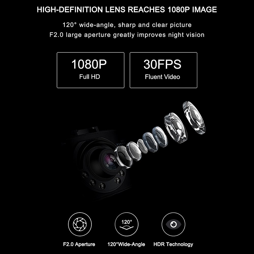 Kebidumei dash cam bil kamera dvr fuld 120 graders vinkel optager støtte g-sensor loop optagelse nattesyn