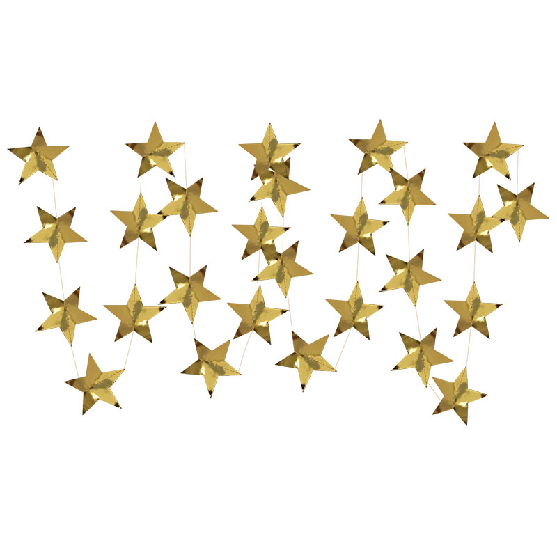 3.8-4.2m Gold Silver Paper Star Garland Banner for Birthday Wedding Decor Glitter Paper Hanging Ramadan Decoration: S05-4m