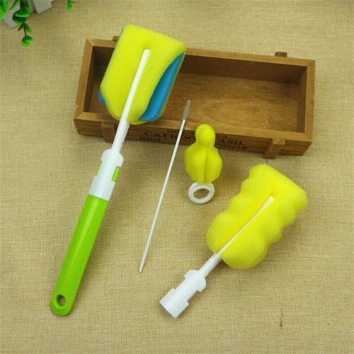 4pcs/lot Detachable Bottle Clean Brush Sponge Plastic Spout Tube Milk Water Newborn Baby Sponge Bottle Cleaner Brush