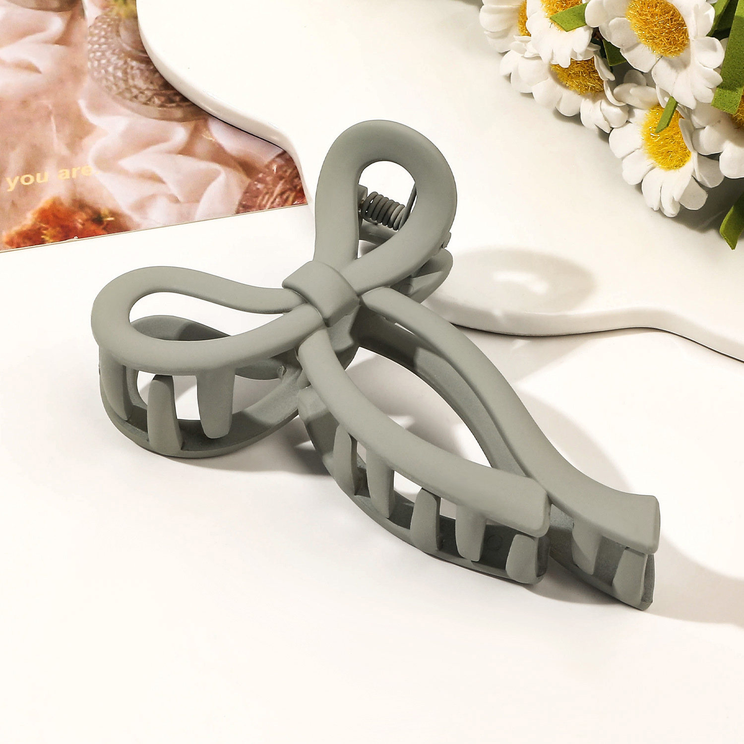 Lazo de cola de caballo, garra grande para el cabello, accesorios para el cabello de cangrejo para mujer, pinzas para el cabello con lazo acrílico sólido, horquillas, pasadores para niñas, diademas: Verde militar