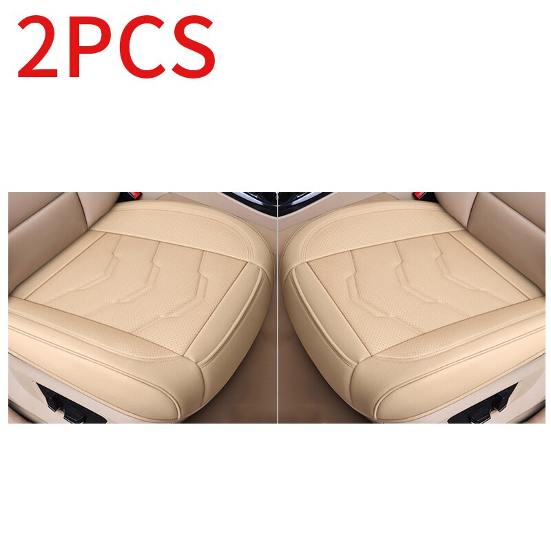 Vier Seizoenen Universele Autostoel Cover Set Pu Leer Ademend Zitkussen Protector Anti-Slip Past Voor 99% Auto auto Goederen: 2pcs front beige