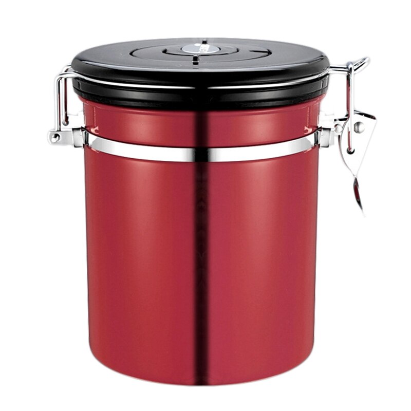 Coffee Storage Container Airtight Stainless Steel Coffee Canister Vault Coffee Bean Container with CO2 Valve to Keep Beans Fresh: Red 1.8L
