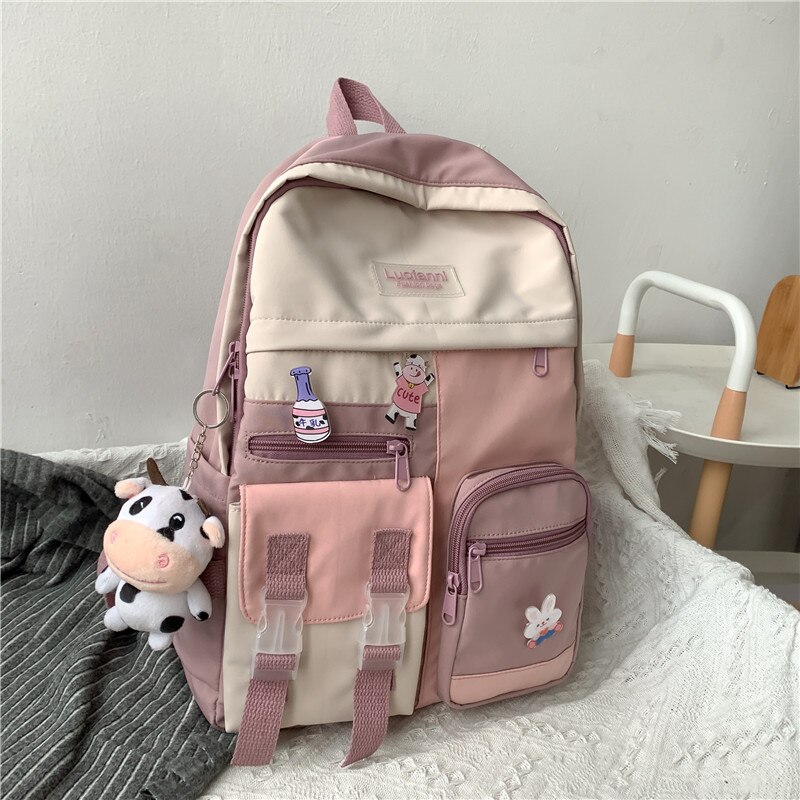 Mochila de Nylon impermeable de gran capacidad para mujer, bolso de viaje multibolsillo, escolar de gran capacidad,: pink / Only backpack