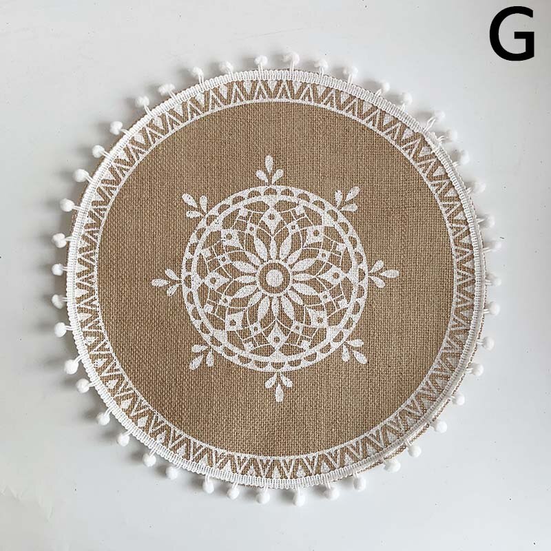 Prachtige Geweven Jute Katoen Tafel Mat Bohemian Stijl Afdrukken Placemat Ronde Voedsel Pad Dining Servies Coaster Keuken Decor: G