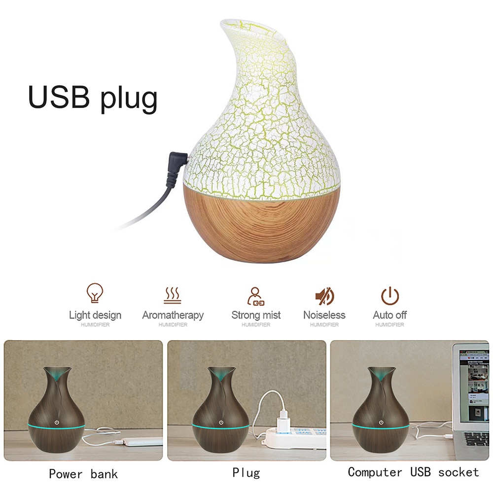 Difusor de aceites esenciales con diseño de madera y usb, humidificador ultrasónico para el hogar, difusor de aroma, generador de niebla para aromaterapia con luz.