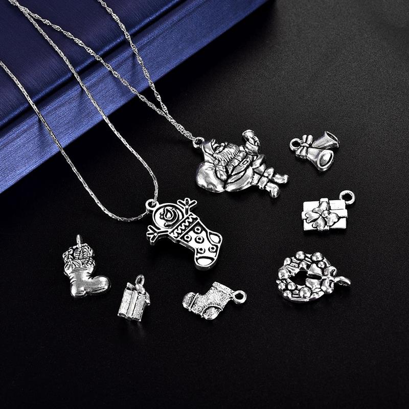 50 stücke Mischte Antike Silber Farbe Santa Claus Schneeflocke Schnee Hirsch Weihnachten Baum Reize Anhänger für Halskette DIY Schmuck Erkenntnisse