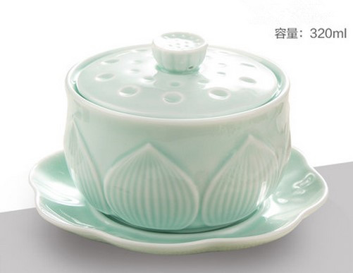 Wit/Groen 320 ml Keramische kookpan Waterdicht met deksel een set omvat lepel 10x8.5x14 cm