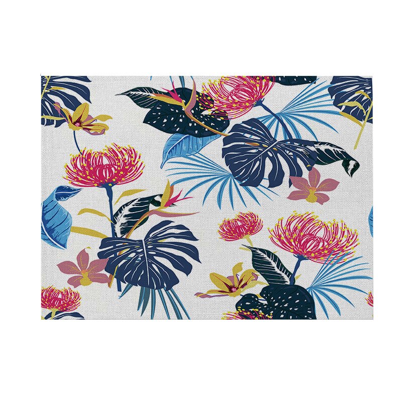 Geometrie Blumen Küche Tischset 42X32 Pflanzen Vogel Dekorative Baumwolle Leinen Tisch matt Westlichen Tischset Getränke Bahn Wasserdicht: 018
