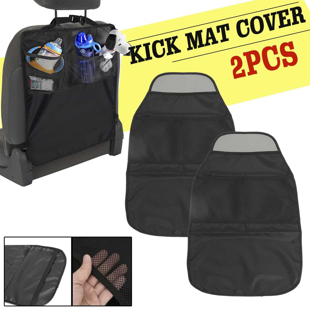 2x Car Back Seat Kick Mat w/ Storage Bag Back Protector Cover Keep Clean Scuff Dirt Protect Black Anti Kid Children Kick Pad