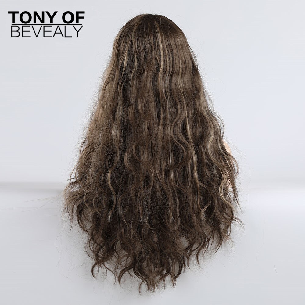 Pelucas de pelo Afro Natural ondulado largo sintético con flequillo para mujeres negras, pelucas onduladas marrones grises y grises con flequillo, fibra resistente al calor