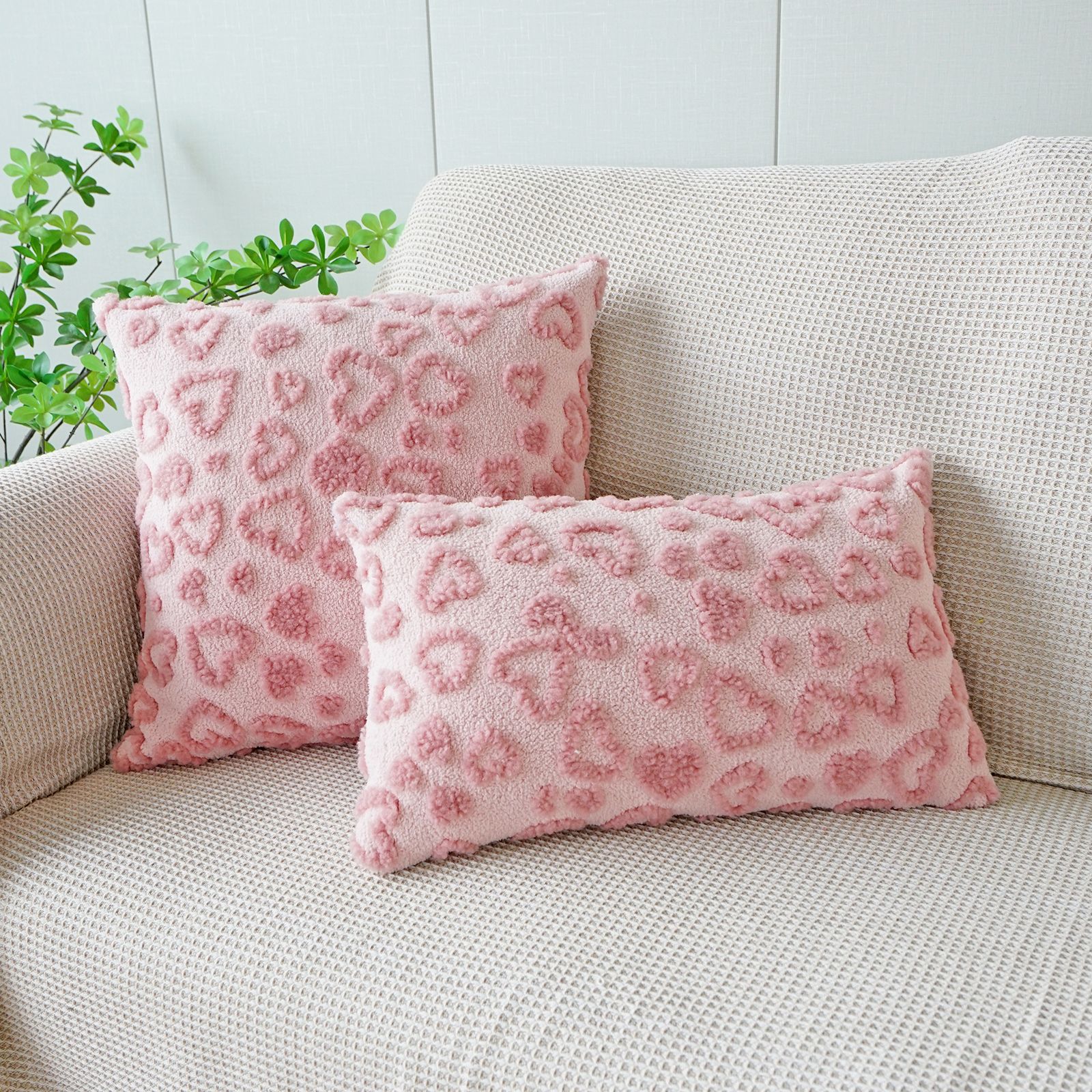 30x50/45X45CM Plush Heart-shaped Throw Pillow Cover Living Room Jacquard Waist Cushion Cover Decor Home Decorative Pillowcase: 470*740mm / Pink