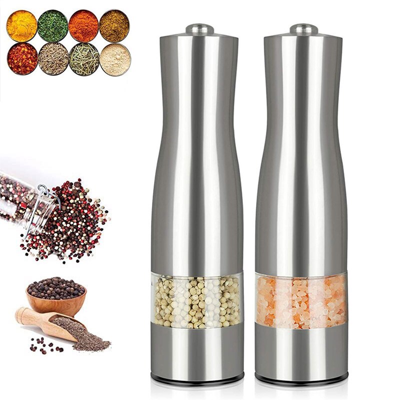 Electric Pepper Mill Stainless Steel Salt and Pepper Grinder Adjustable Ceramic with LED Light Automatic Spice Mill Home Tools