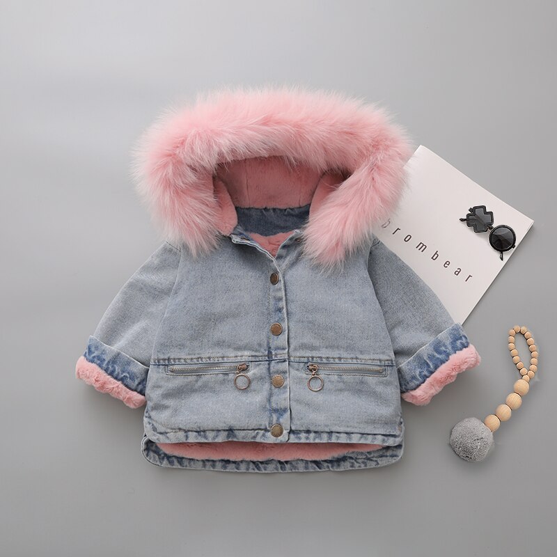 Dikke Warme Baby Boy Jassen Bont Kap Kinderen Parka Jeans Meisjes Winter Jas Kleding Denim Baby Kind Bovenkleding Snowsuit