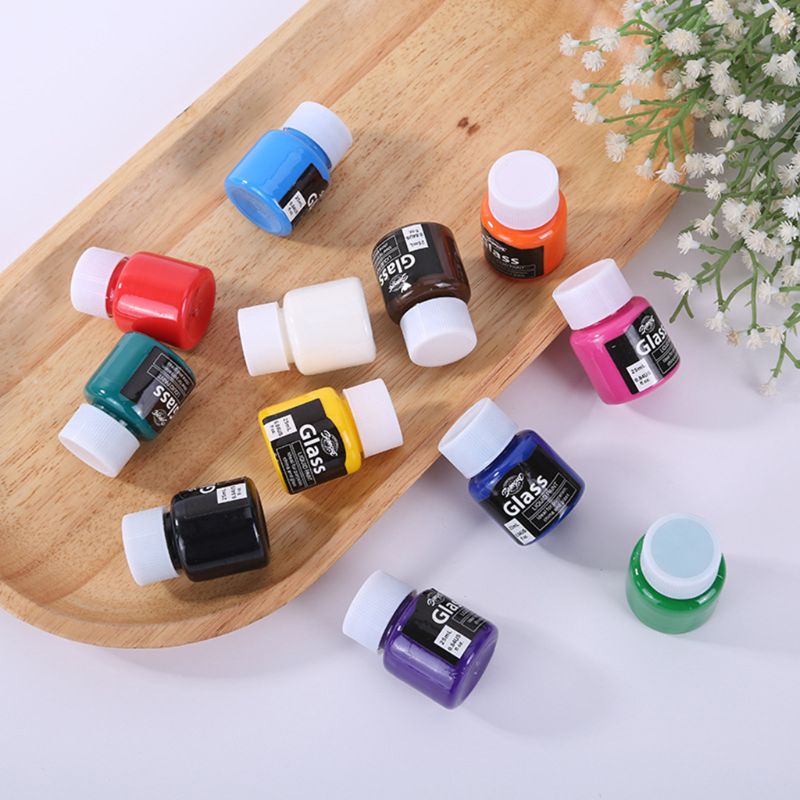 Juego de pinturas líquidas de vidrio/tela con pigmentos variados, para pintar artesanías de lona, suministros de pintura artística, 12x25ml