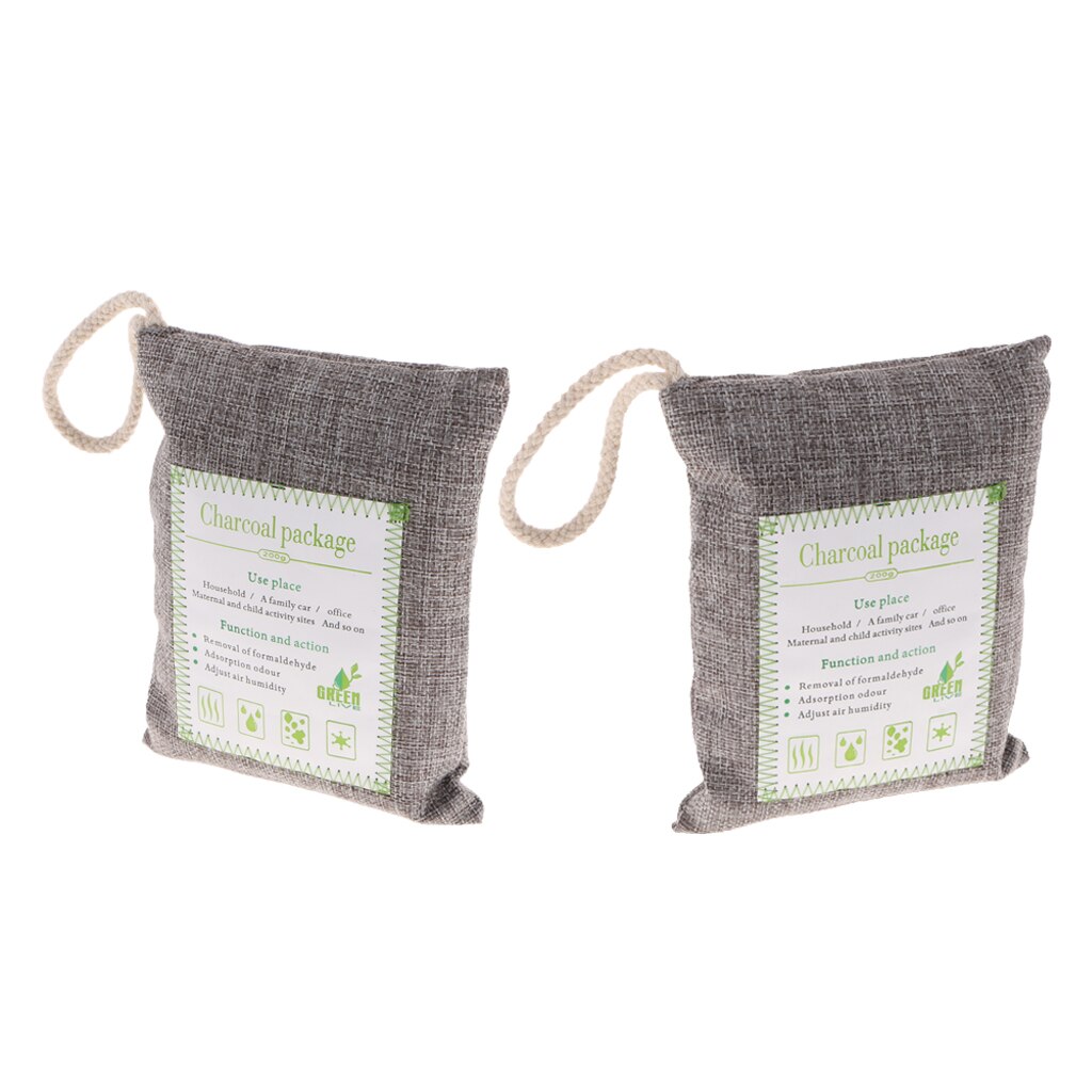 Bamboo Odor Eliminator Bags (2 Pack, 200g) - Natural Air Purifying Freshenes & Odor Eliminators - Gray
