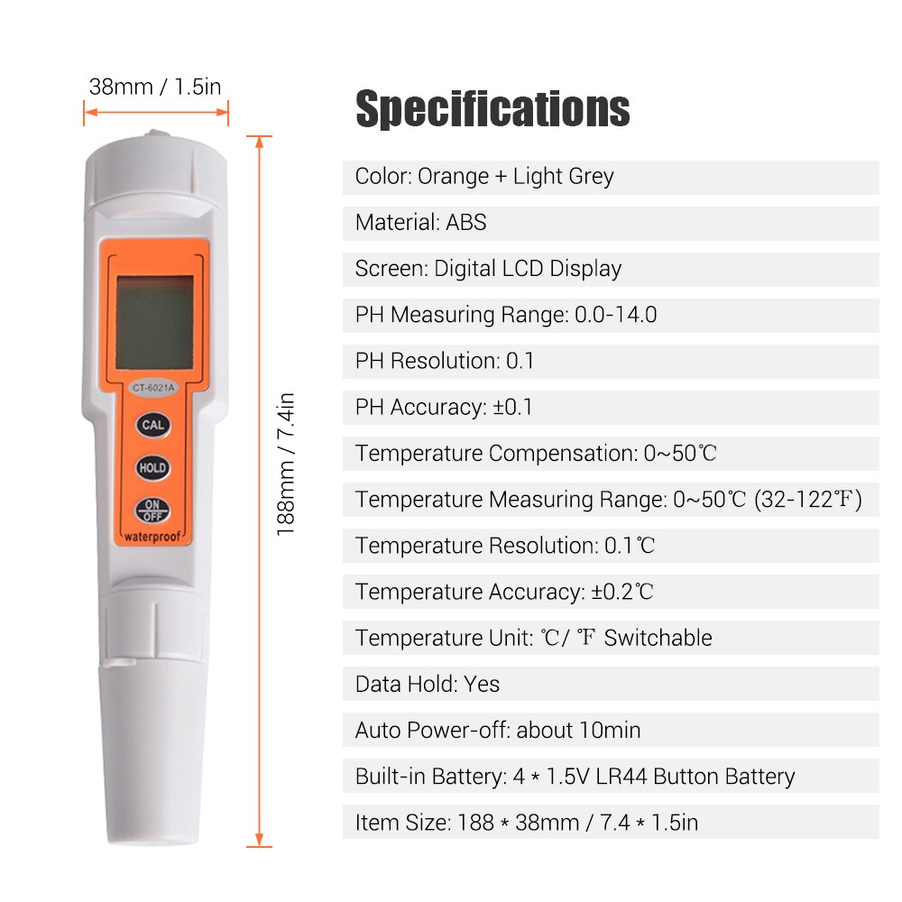 LCD Digital Water PH Tester Temperature Meter with ATC Water Monitor Acidity Alkalinity Analyzer for Drinking Water