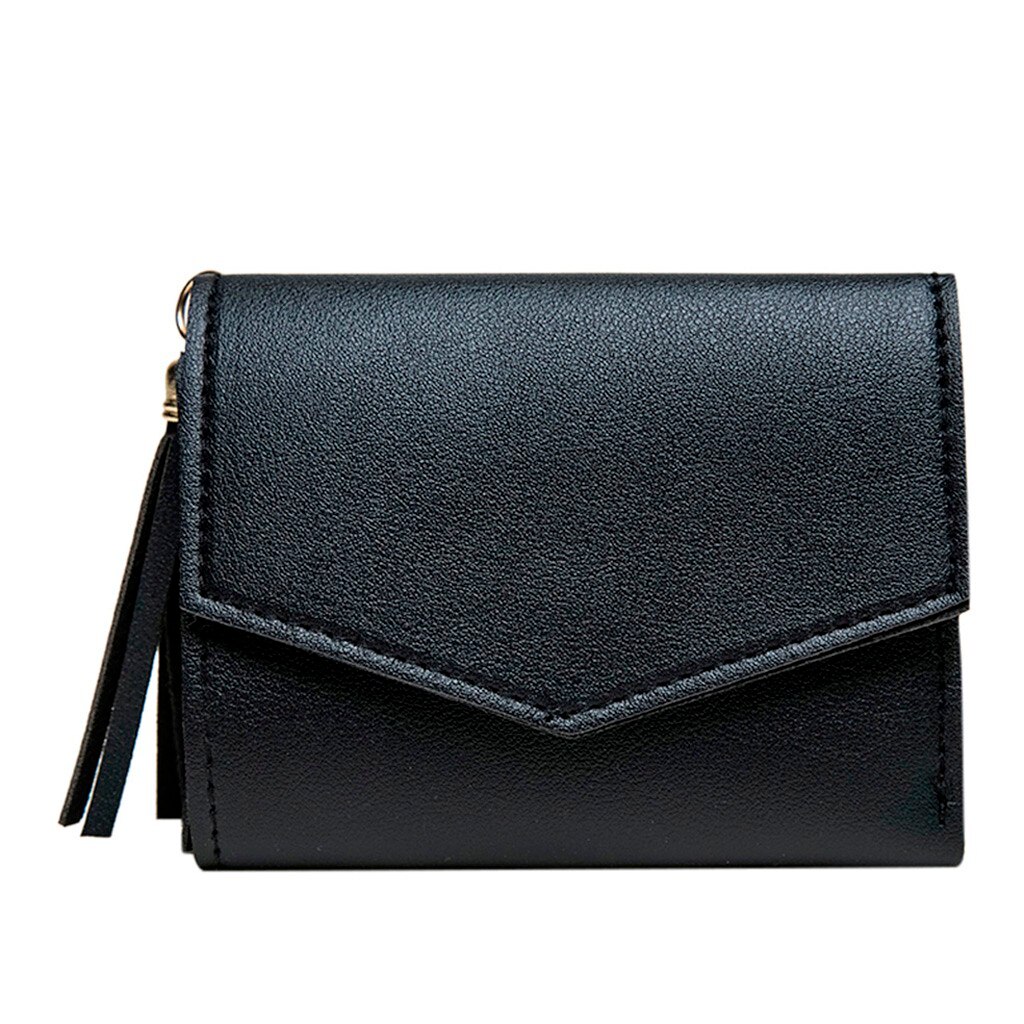 Cartera corta de Pu para mujer, monedero, tarjetero, cartera colgante con borlas para estudiantes, a la , n. ° P30,: Negro