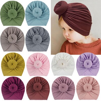 Neugeborenen Baby Stricken Hut mit Donuts Bogen Infant Krankenhaus Hut Baby Warm Beanie Bögen für Headwear Strick Headwrap Turban