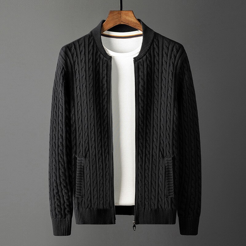 Forårs strikket cardigan jakke stativ krave afslappet computer stribet sweater herre plus størrelse m  -4xl: C / Xxl