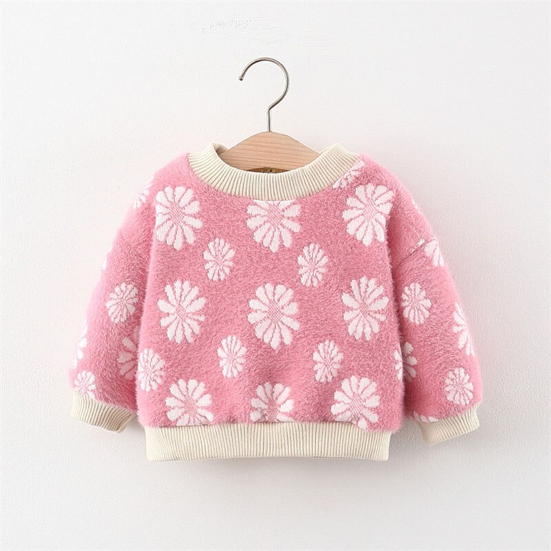 Sodawn Winter Warm Baby Infant Plus Velvet Sweater Long Sleeve Boys Girls Sweater Thicken Outwear Pullover Tops: BN1859  rose red / 18M