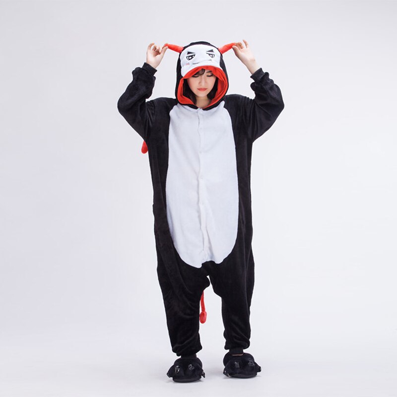 Woman onesie devil cartoon romper animal one-piece pajamas men and women winter long-sleeved home couple clothes Warm role play