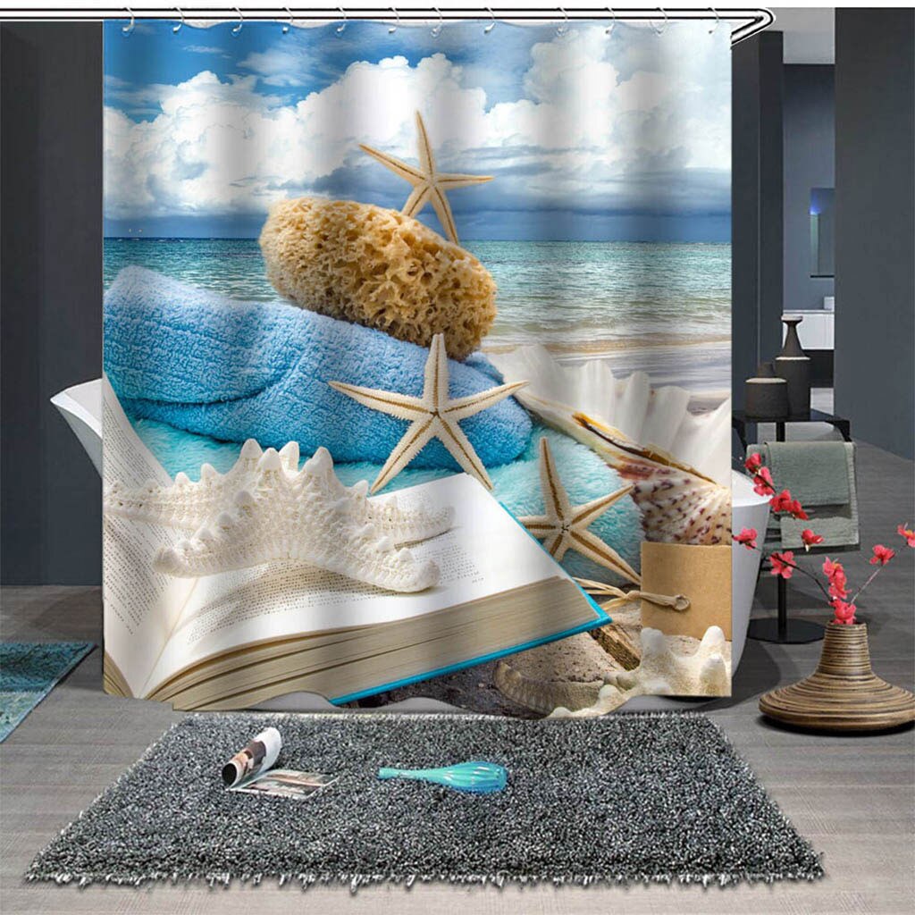Ouneed Douchegordijn Strand Zeesterren Bad/Wc Gordijn Met 12 Haken Afrikaanse Meisje Waterdichte Badkamer Douche Gordijnen: D