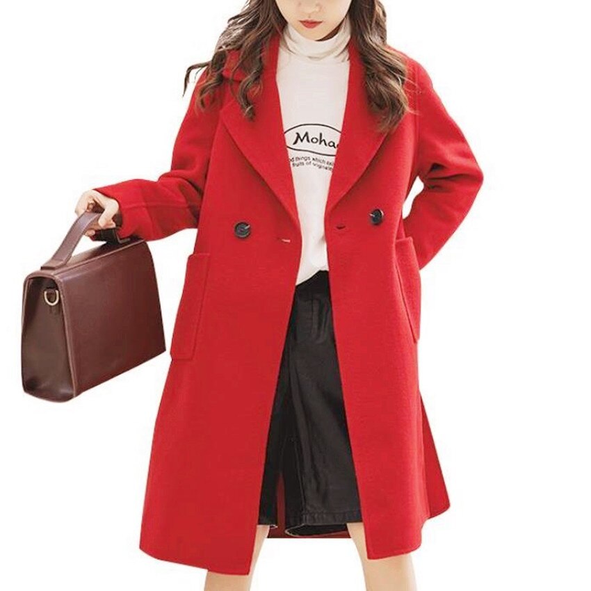 Abrigo largo de lana para niña adolescente, prenda de vestir de mezcla de lana suelta con doble botonadura, estilo inglés, Invierno