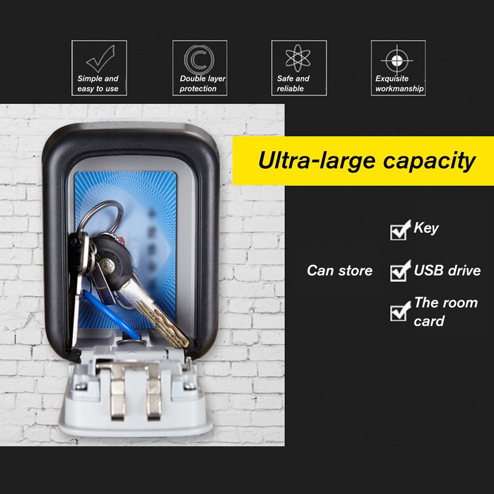 Key Lock Box Wall Mounted Aluminum alloy Key Safe Box Weatherproof 4 Digit Combination Key Storage Lock Box Indoor Outdoo