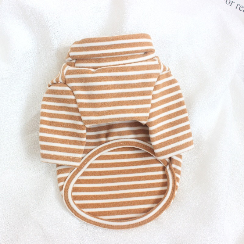 Coffee Strips Pet Dog Clothes for Chihuahua High Collar Autumn Warm Cat Sweatshirt Overalls Soft Velvet Cat Puppy Bottom T Shirt