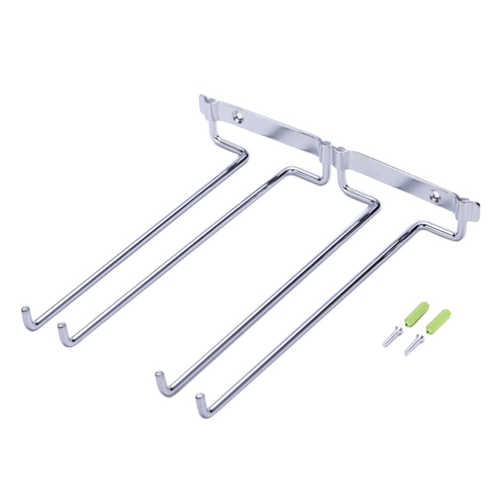 Wall Mount Hanger Supplies Hanging Stemware Under Cabinet Home Kitchen Holder Shelf Bar Wine Rack Double Row Useful Metal: Sliver