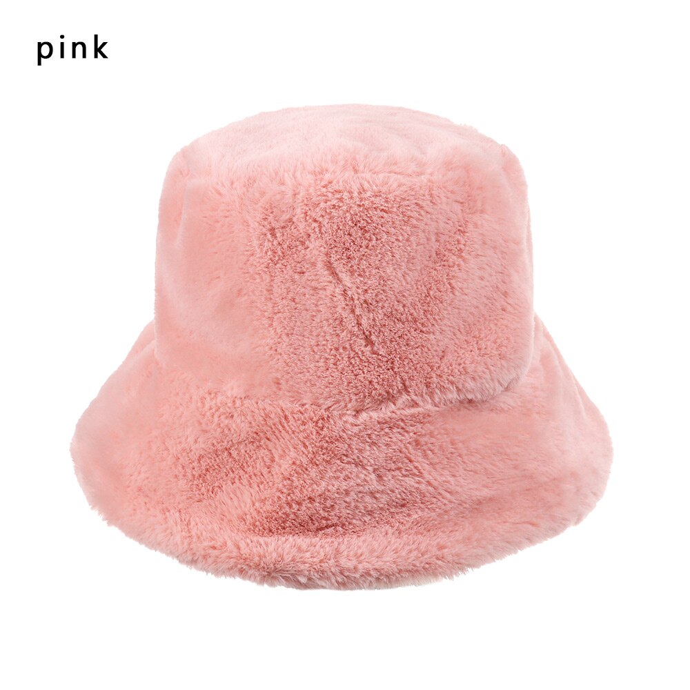 Kvinders filt hat faux pels vinter spand hat til kvinder pige solid fortykket blød varm fiskeri cap spand hat hat cap dame: Lyserød