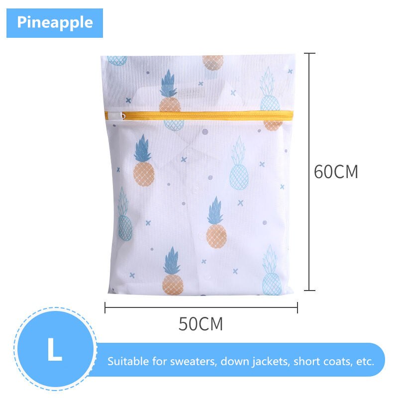 Pineapple Printing Laundry Bag for Washing Machine Polyester Mesh Bra Pouch Underwear Washing Bag Dirty Clothes Organizer Bags: L 50-60cm