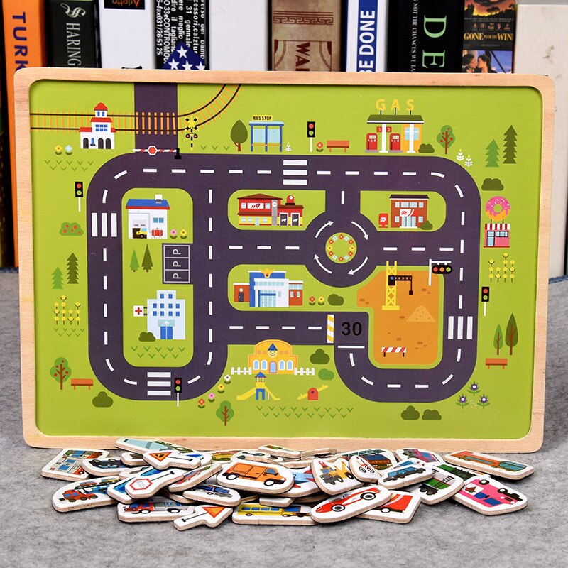 Puzzle magnetico in legno gioco di veicoli per animali e traffico bambini giocattoli per l&#39;apprendimento educativo precoce Puzzle per bambini: traffic