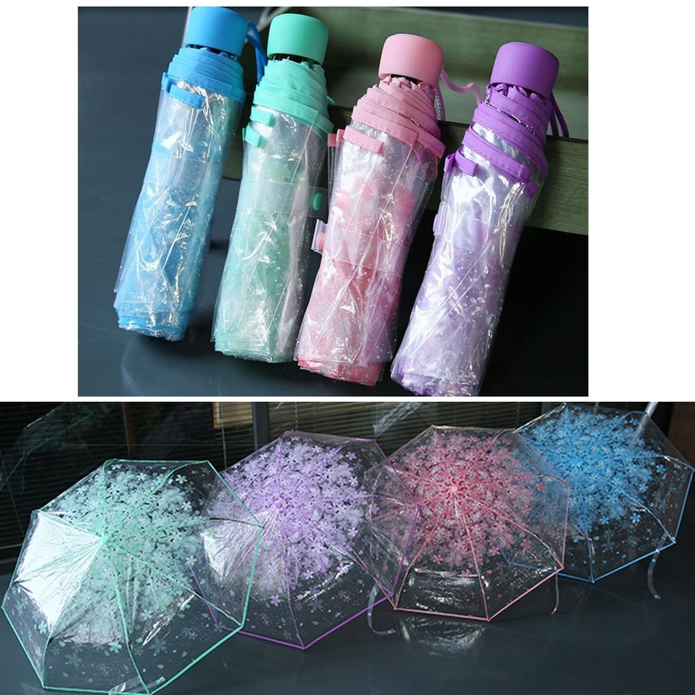 Kompaktowy składany parasol wiśniowy przezroczysty przezroczysty parasol trzy składane 8 żebra wiatroszczelne parasole kobiety parasol przeciwdeszczowy najnowszy