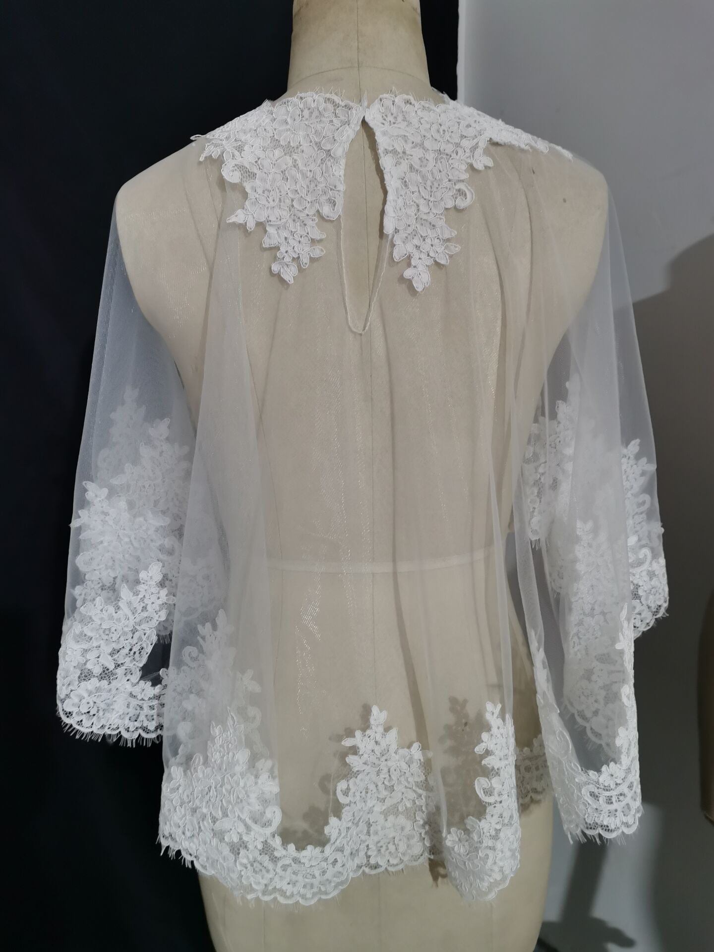 Lace Edge Wedding Shawl wrap in BOLERO Bridal Wedding jacket Appliques Bride Cape