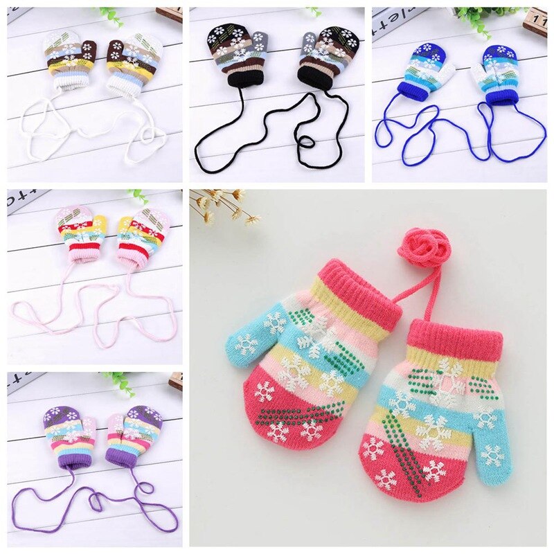 Guantes de invierno de copo de nieve para bebé, guantes de punto cálidos para niños, guantes de algodón para niños, guantes coloridos a rayas, ropa para bebés