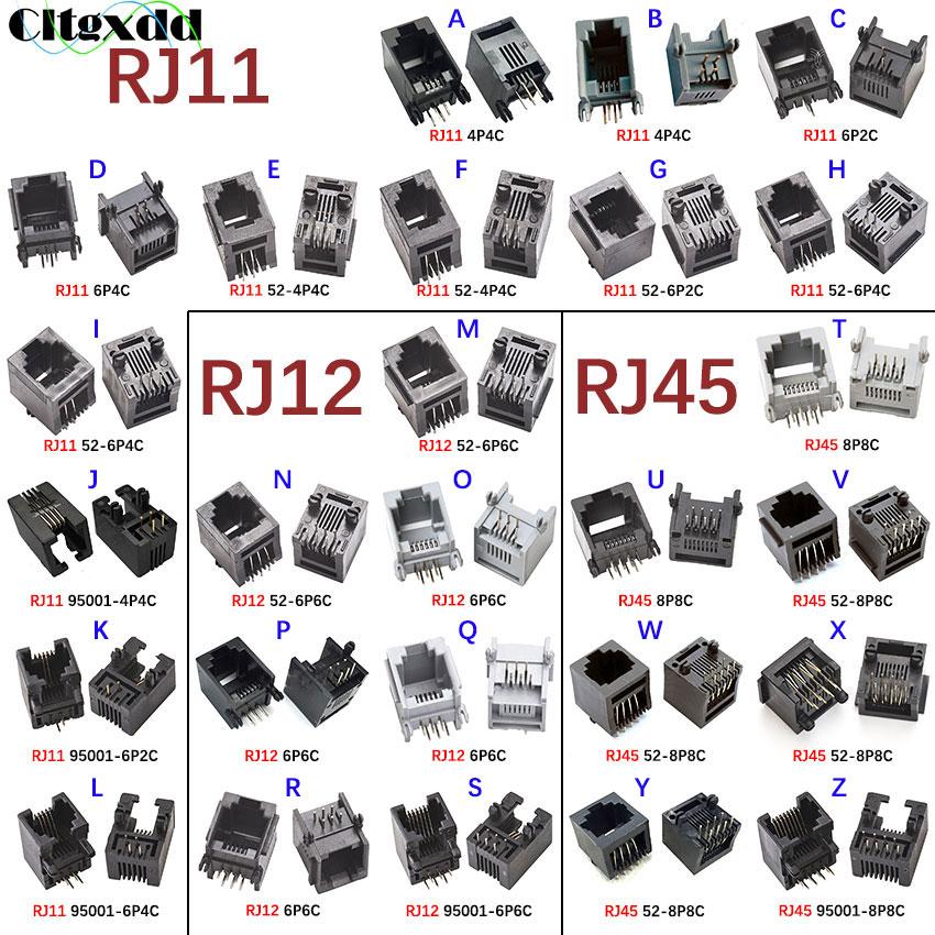 2PCS RJ11 RJ12 RJ45 Telephone Socket Connector 4P4C 6P2C 6P4C 6P6C 8P8C Plug Computer Internet Network PCB Jack Female Socket