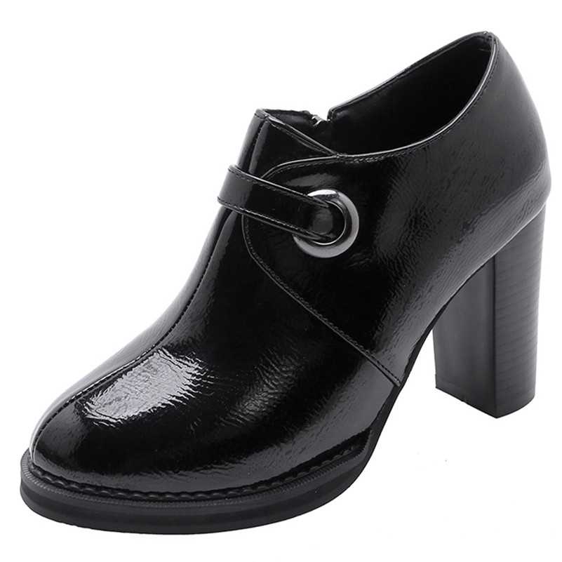 Fedonas forår efterår patent læder kvinder pumps side lynlås fest sko kvinde kvinde store størrelse sko pumps: Sort / 9
